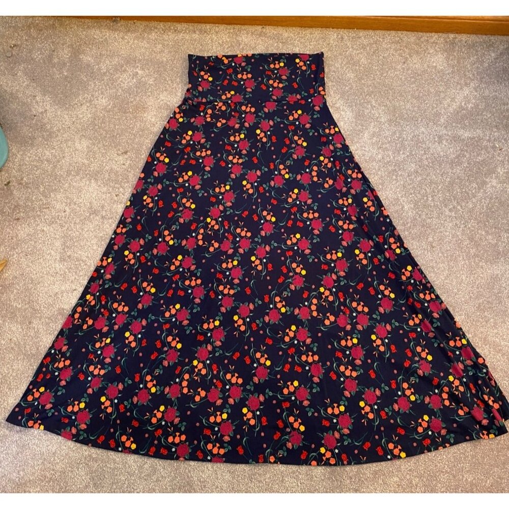 LuLaRoe Maxi Skirt Navy Red Orange Green Rainbow Large - Picture 2 of 7